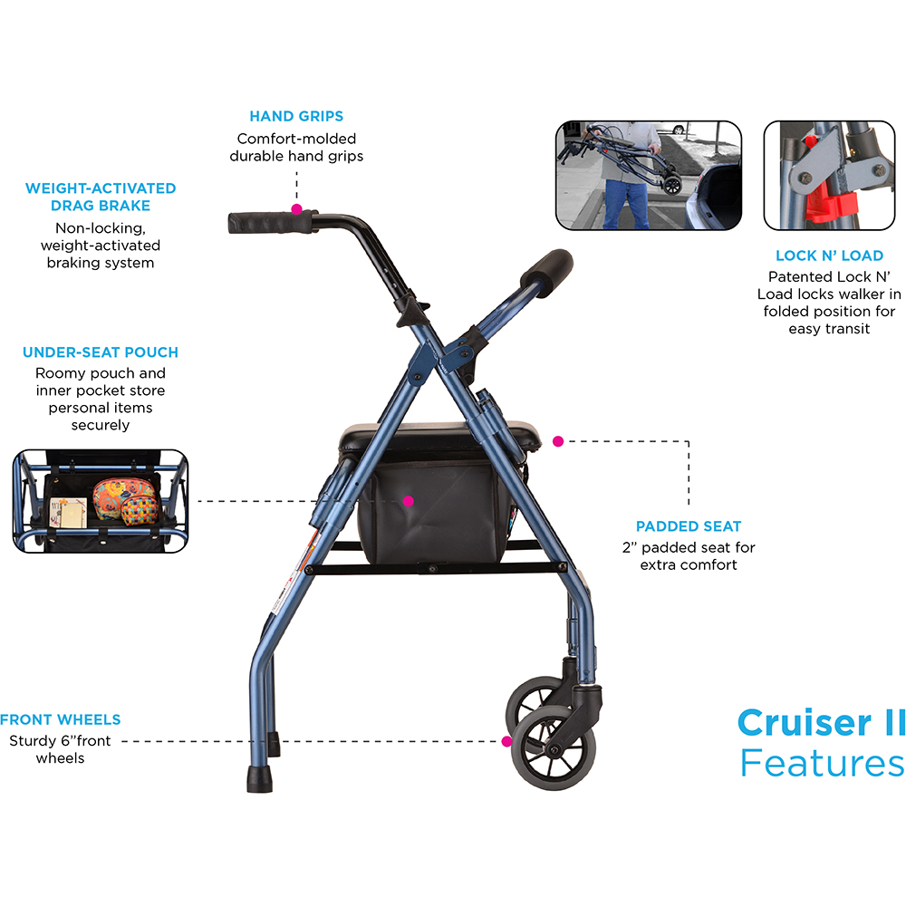 Walker with features listed